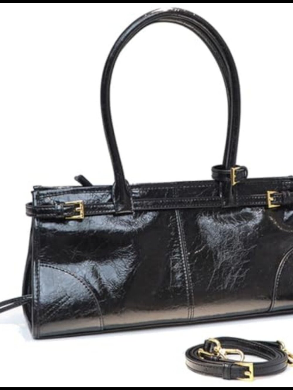 Faux Leather Baguette Shoulder Bag & Crossbody Handbag